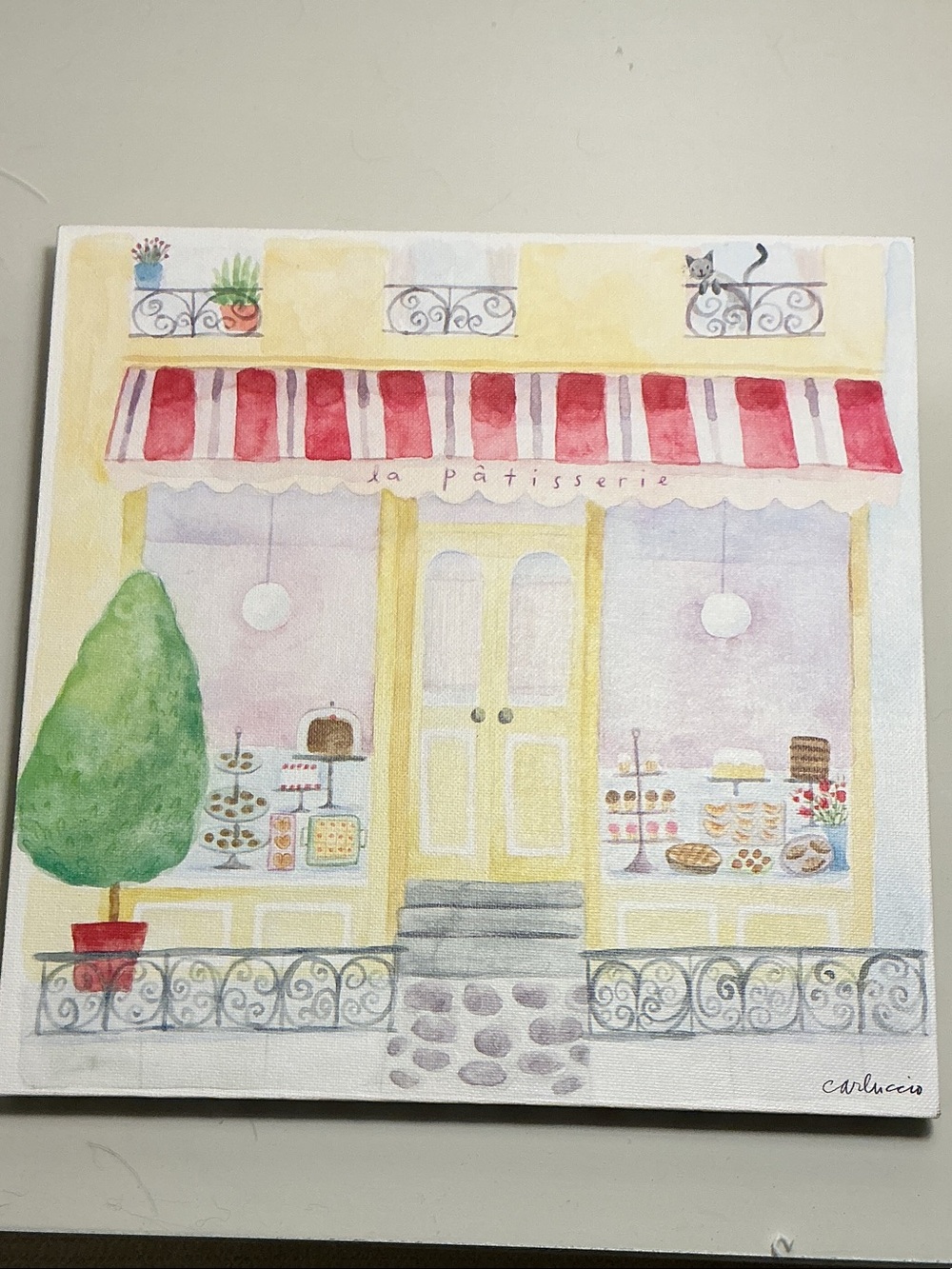 Land Of Nod Yellow & Red Patisserie Shop Watercolor Print